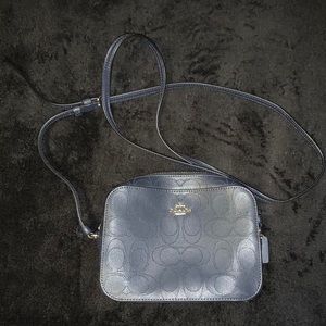 navy blue coach camera bag